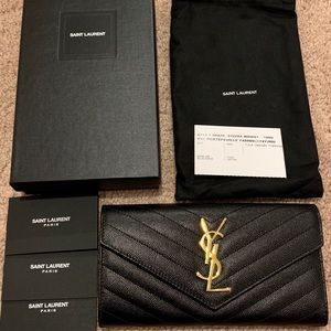 SOLD! YSL Monogram Large Flap Wallet in Calfskin Leather